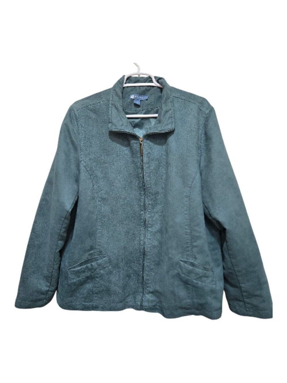 KORET XL Teal Faux Suede Quilted Zip Jacket Vintage